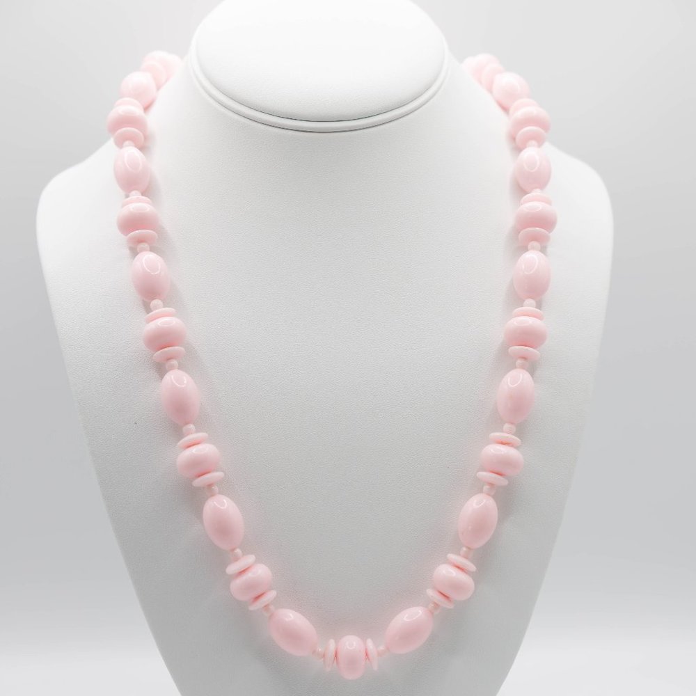 Vintage Pink Necklace- Acrylic Beads - Oval and Round
